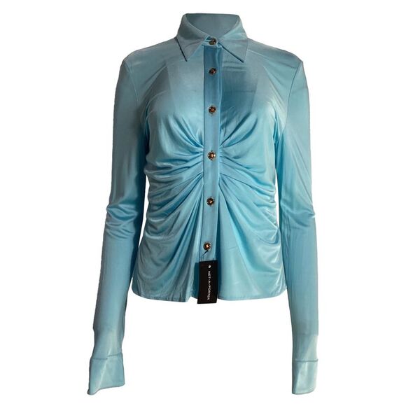 Versace Ruched Detail Long Sleeve Blouse Women bluelight blue Blouses